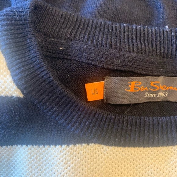 Ben Sherman Men Crew neck Wide Stripe Sweater White  Navy L - Picture 11 of 12